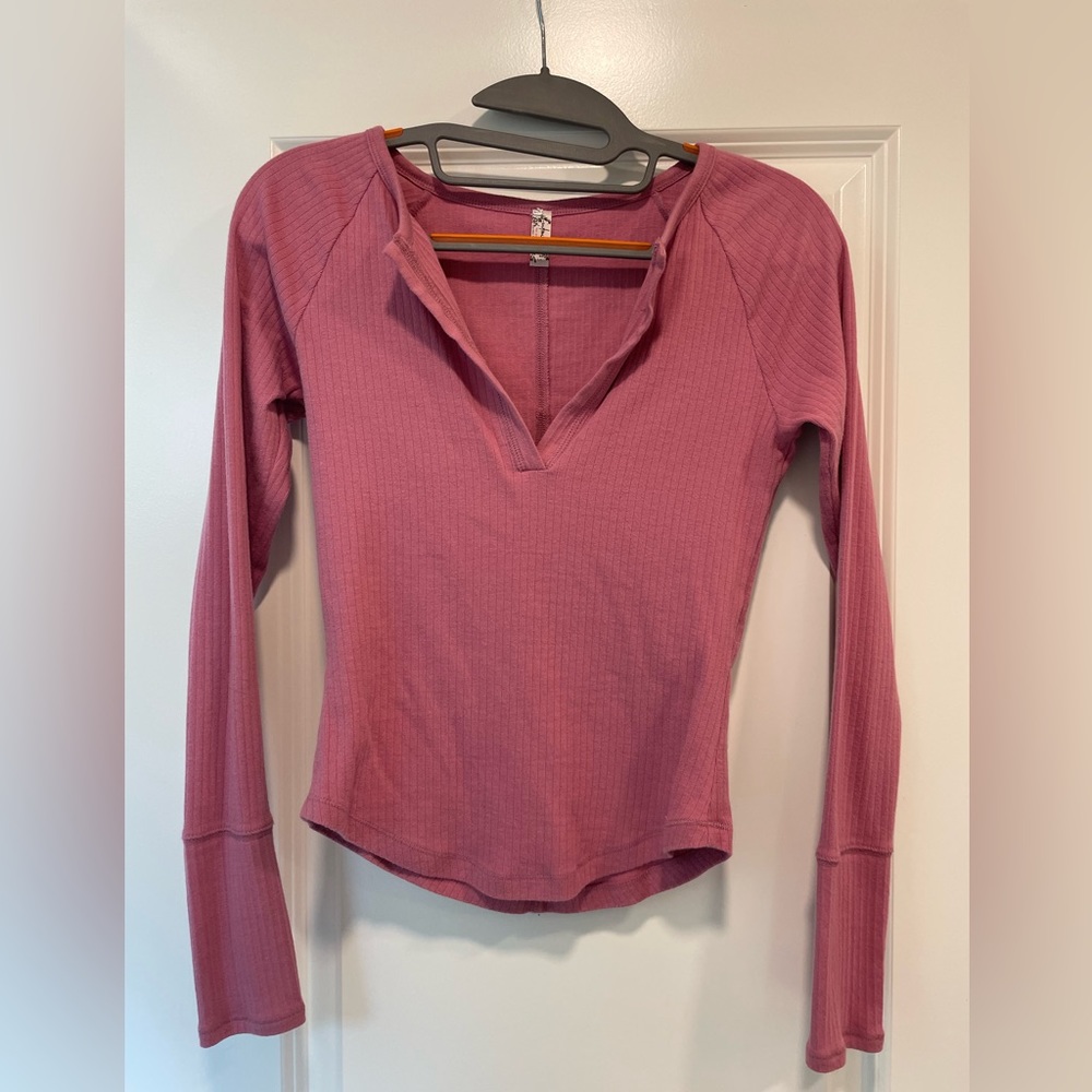 Free People Pink Long Sleeve Top